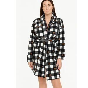 Spooky Night Robe Halloween pumpkin Jack-O-Lantern plaid tie waist SZ SM sleep